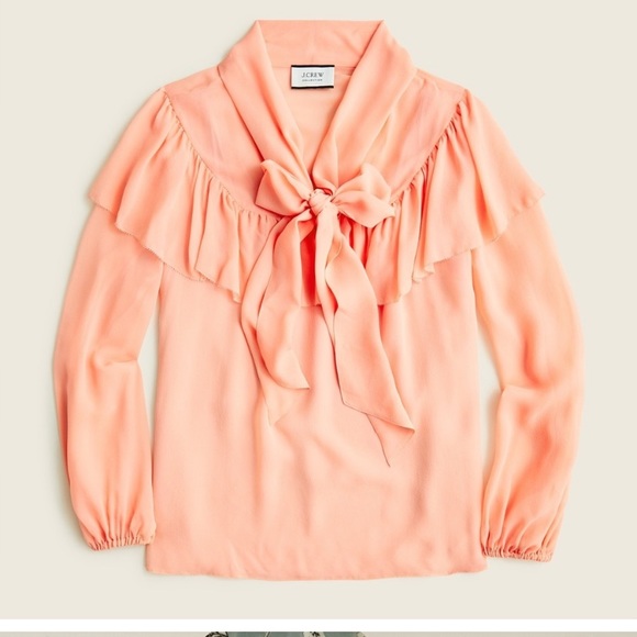 J. Crew Tops - J. Crew Collection Salmon Tie-neck Silk Chiffon Top